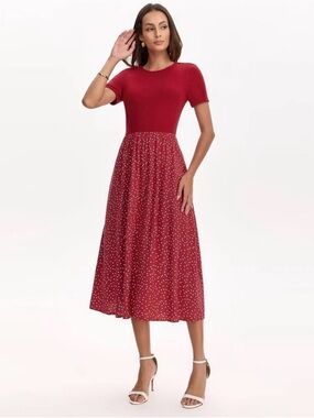 Women’s Short Sleeve Contrast Midi Dress A New Day Red Polka Dots